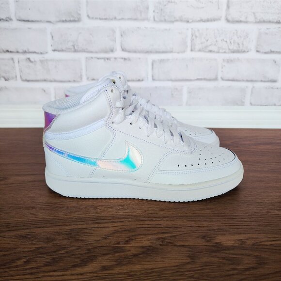❤️Nike Court Vision Mid Sz 6.5 Women's Shoes Sneaker White Iridescent FD0819-100 - Picture 10 of 14